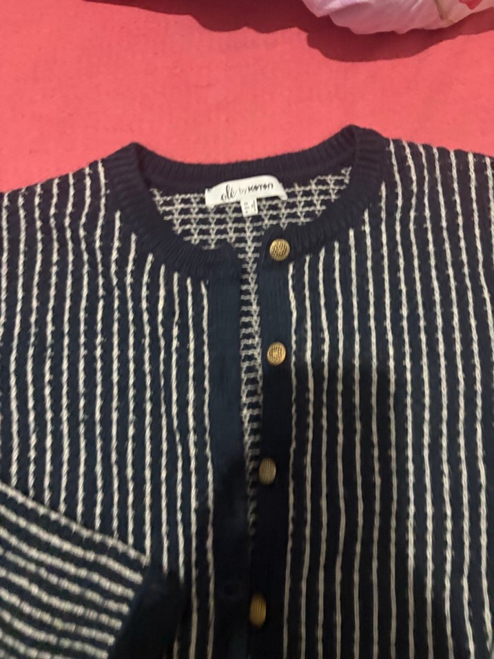 Düğmeli Çizgili Kadın Triko Hırka - Görsel 3