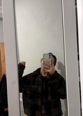 Kahverengi Ekose Mini Peluş Ceket - Görsel 2