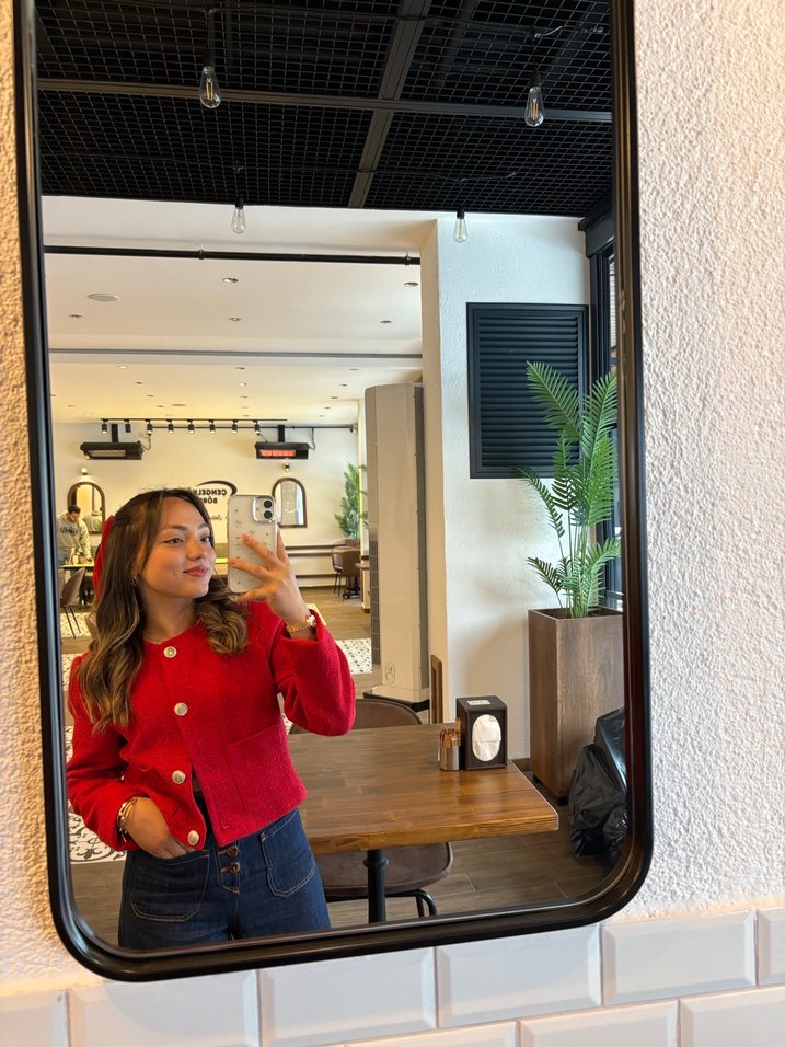 Düğmeli Kırmızı Kadın Denim Ceket - Görsel 2