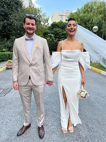 Alfabeta düşük kol yırtmaçlı uzun elbise - Görsel 7