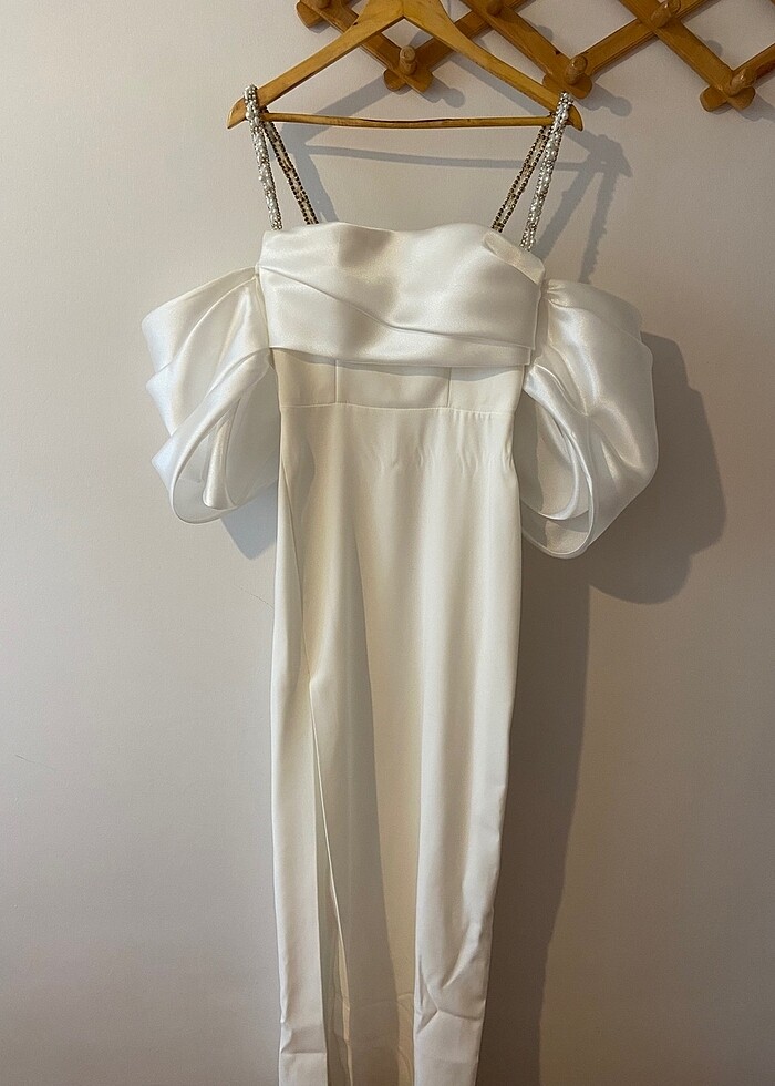 Alfabeta düşük kol yırtmaçlı uzun elbise - Görsel 4