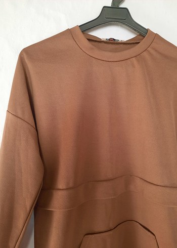 l Beden camel Renk Bej Midi Kadın Sweatshirt