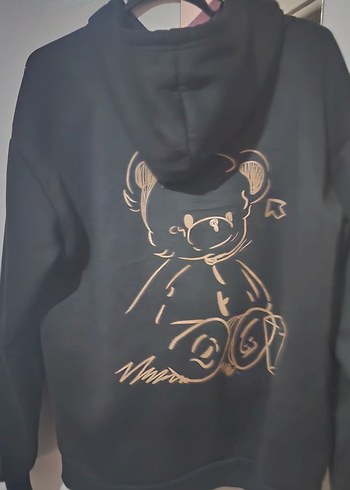 Siyah Kapüşonlu Kadın Sweatshirt - Görsel 2