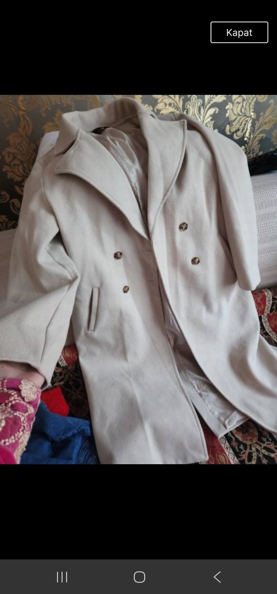 Düğmeli Gri Midi Kadın Kaban - Görsel 4