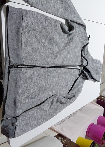 Gri Kapüşonlu Fermuarlı Erkek Sweatshirt - Görsel 2