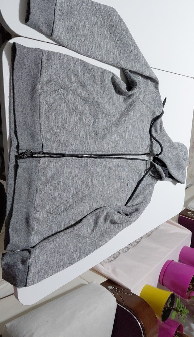 Gri Kapüşonlu Fermuarlı Erkek Sweatshirt - Görsel 2