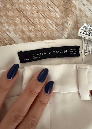 xs Beden beyaz Renk Zara Nakışlı Beyaz Uzun Kadın Kumaş Pantolon