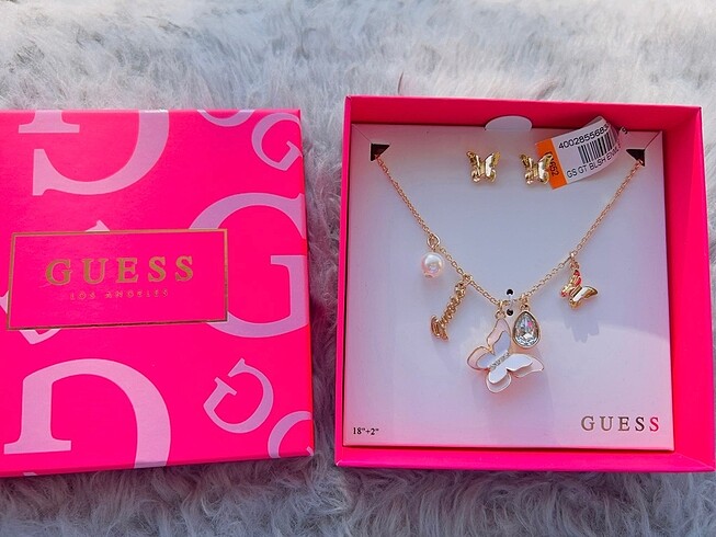 Guess orijinal rose bayan kolye küpe set