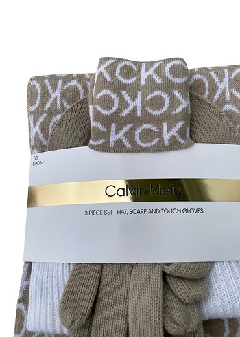 Calvin Klein orijinal Bej Örgü Kadın Atkı-Bere-Eldiven - Görsel 2