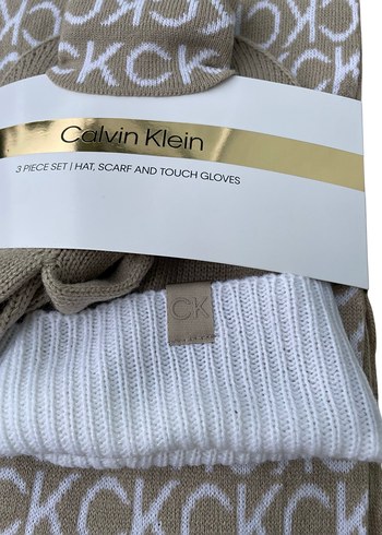 Calvin Klein orijinal Bej Örgü Kadın Atkı-Bere-Eldiven - Görsel 3