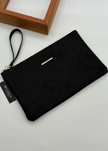 Siyah Nakışlı Süet Fermuarlı Kadın Clutch