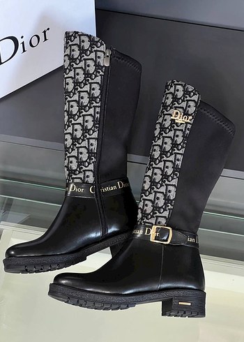 Dior Kadın Siyah Deri Tokalı Dizüstü Çizme - Görsel 3