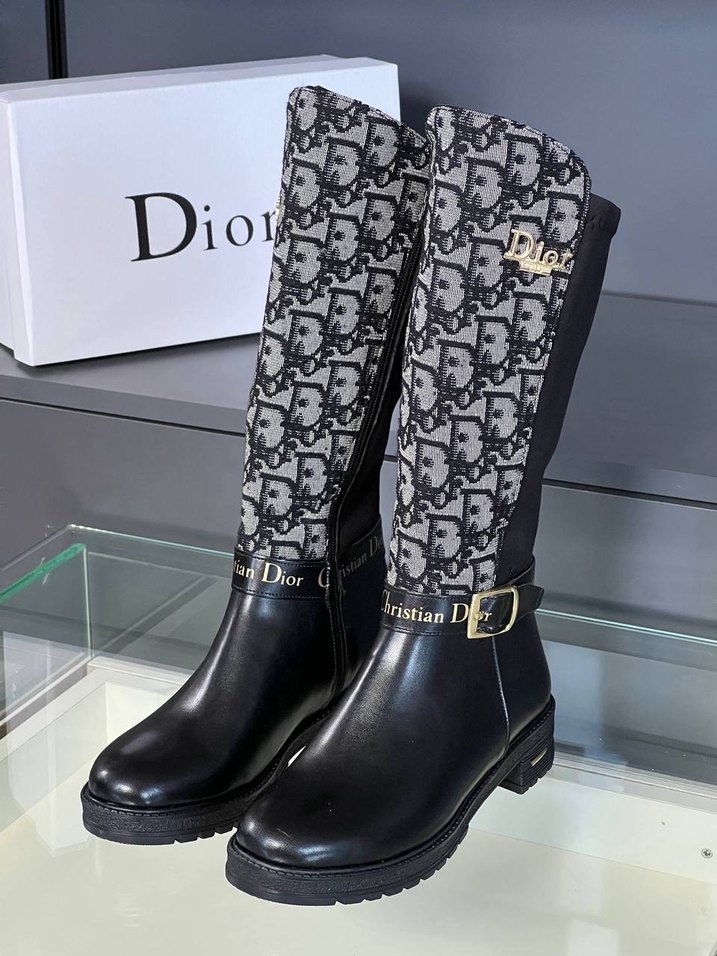 Dior Kadın Siyah Deri Tokalı Dizüstü Çizme - Görsel 2