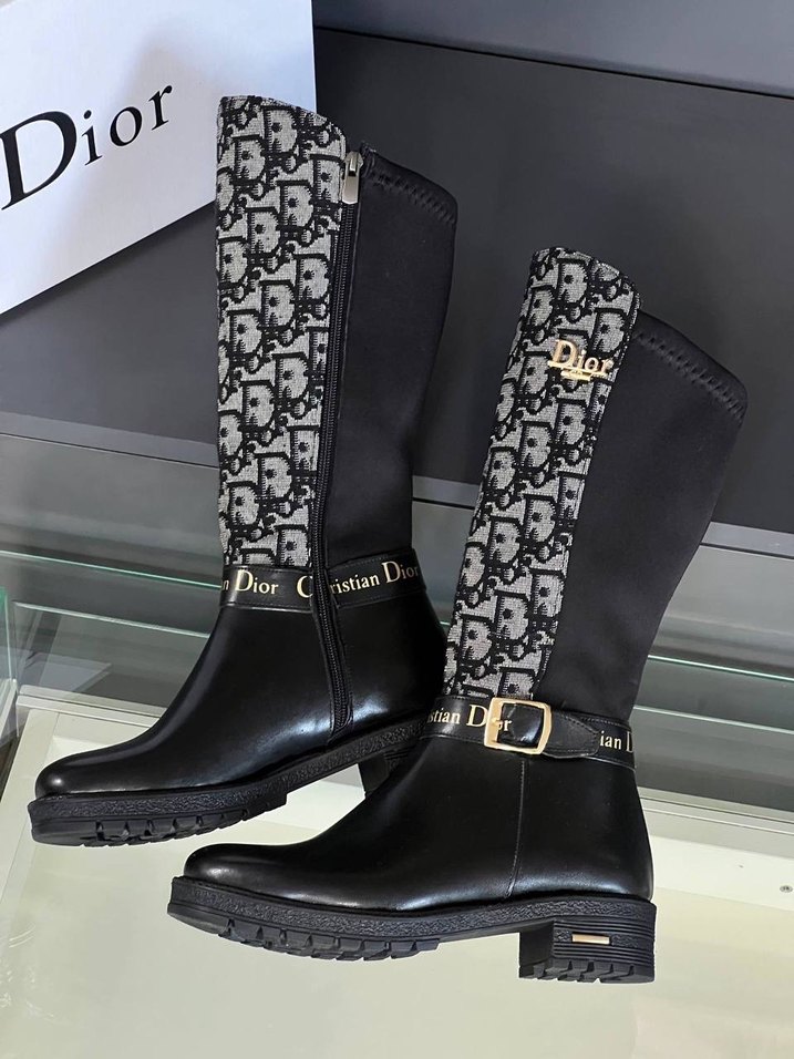 Dior Kadın Siyah Deri Tokalı Dizüstü Çizme - Görsel 3