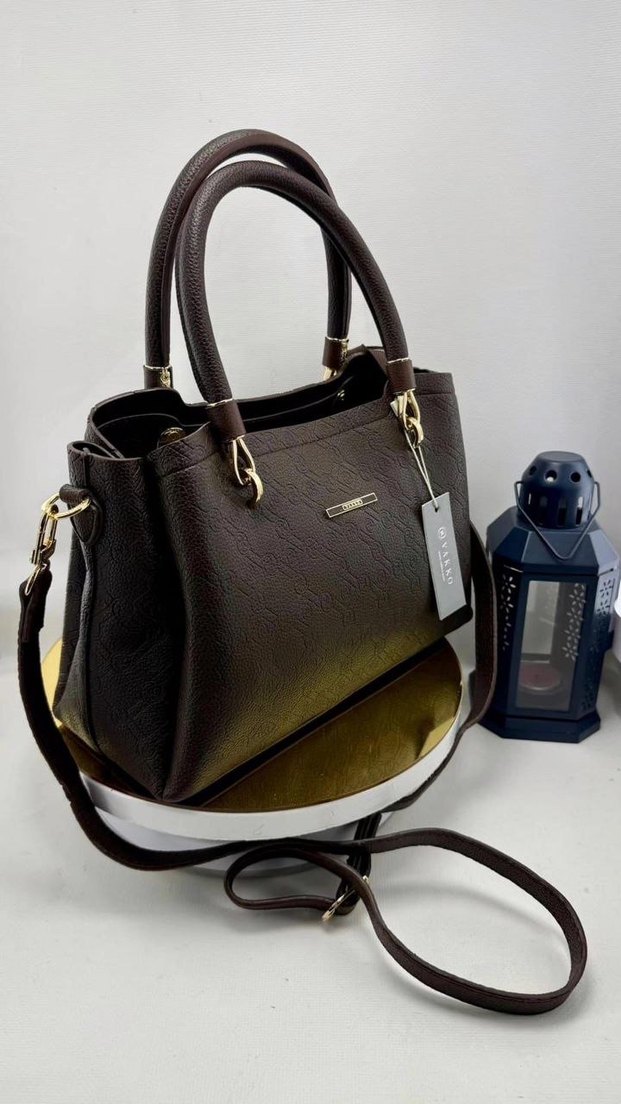 Kahverengi Deri Desenli Klasik Kadın Çanta - Görsel 4