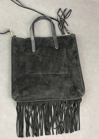 Siyah Püsküllü Süet Bohem Çanta - Görsel 9