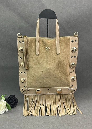 Siyah Püsküllü Süet Bohem Çanta - Görsel 2