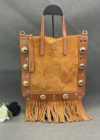 Siyah Püsküllü Süet Bohem Çanta - Görsel 4