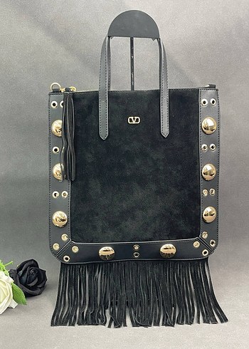 Siyah Püsküllü Süet Bohem Çanta - Görsel 7