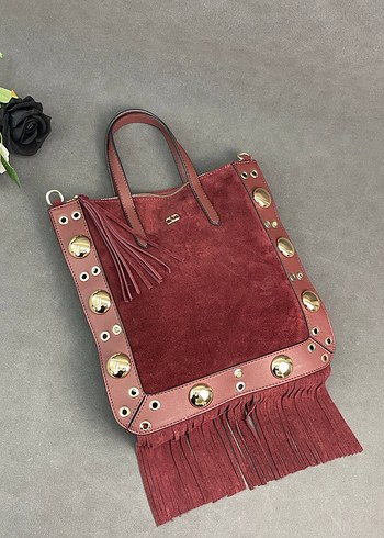 Siyah Püsküllü Süet Bohem Çanta - Görsel 8