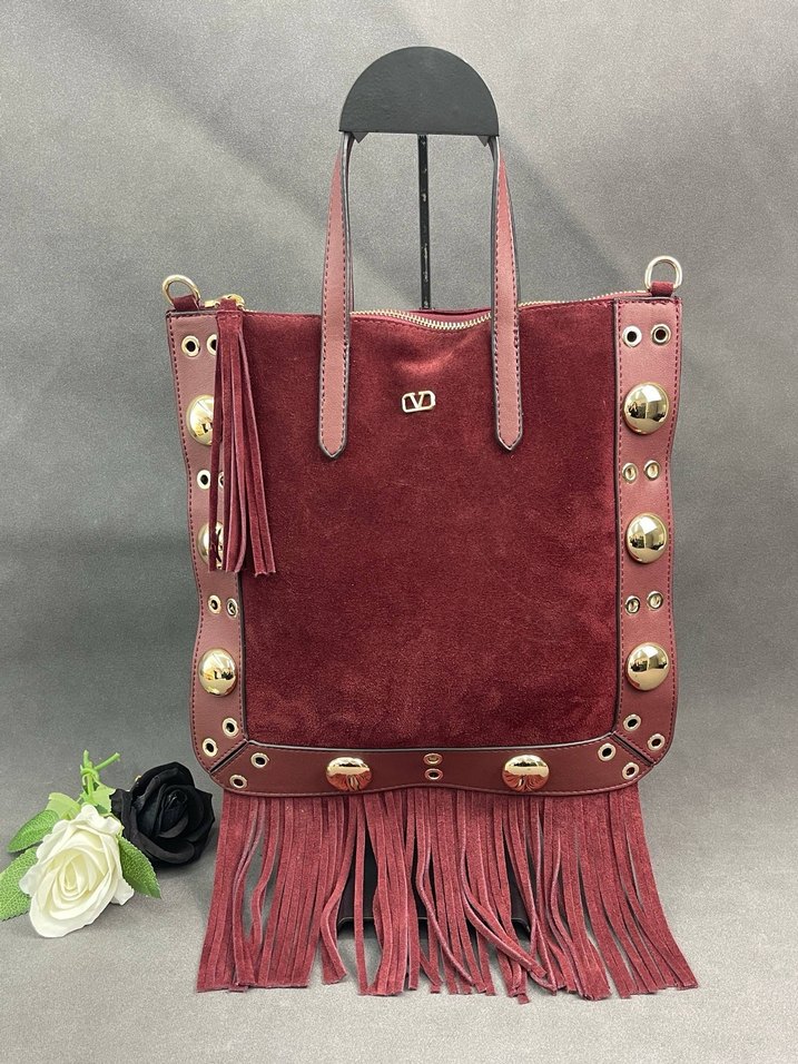 Siyah Püsküllü Süet Bohem Çanta - Görsel 5