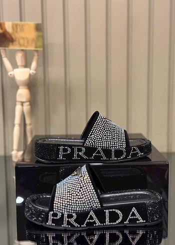 Prada Prada Taşlı Siyah Platform Terlik