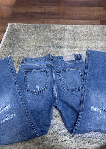 Yırtık Detaylı Gri Mavi Midi Jean - Görsel 3