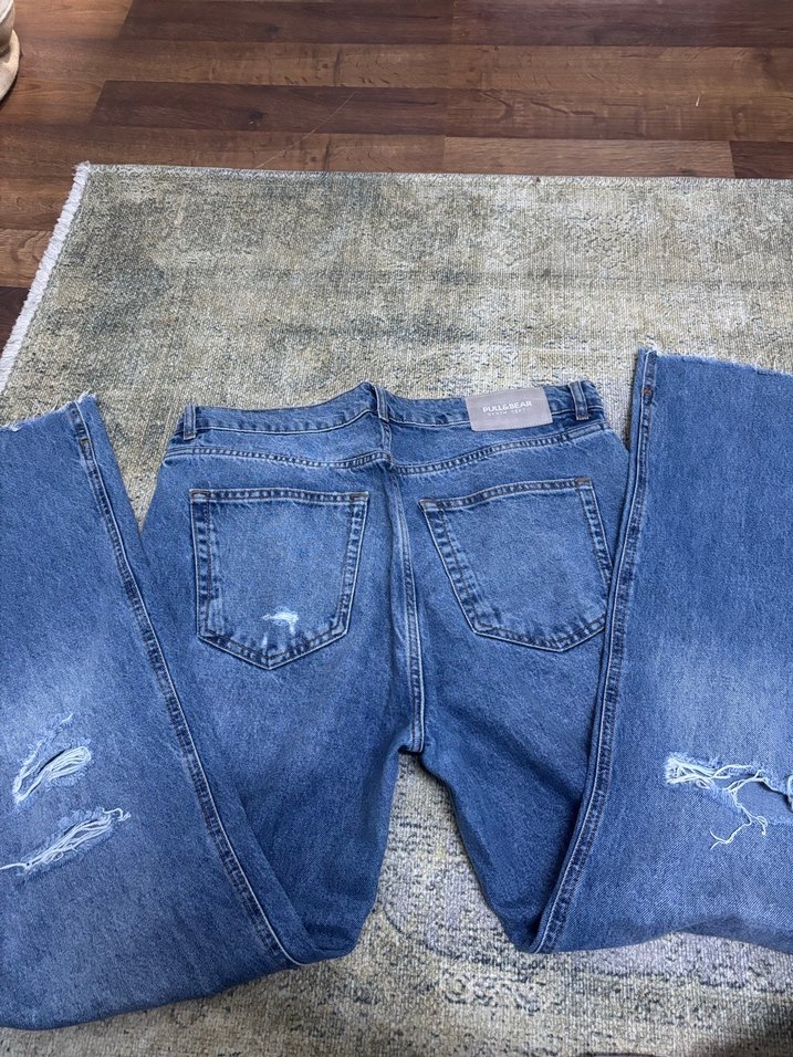 Yırtık Detaylı Gri Mavi Midi Jean - Görsel 3