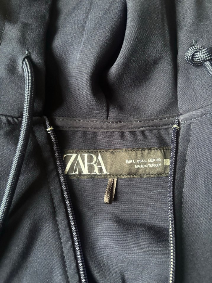 Kadın Mavi Kapüşonlu Fermuarlı Ceket - Görsel 3