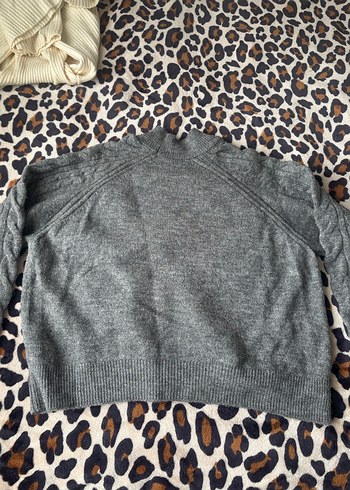 Gri Örgü Kadın Boğazlı Kazak - Görsel 4