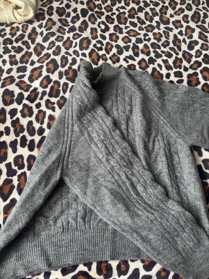 Gri Örgü Kadın Boğazlı Kazak - Görsel 3