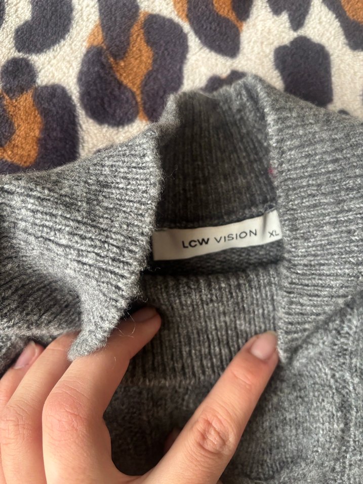 Gri Örgü Kadın Boğazlı Kazak - Görsel 2