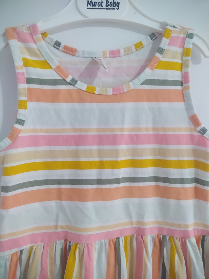 Kız Çocuk Pastel Renkli Çizgili Elbise 5-6 yaş - Görsel 2