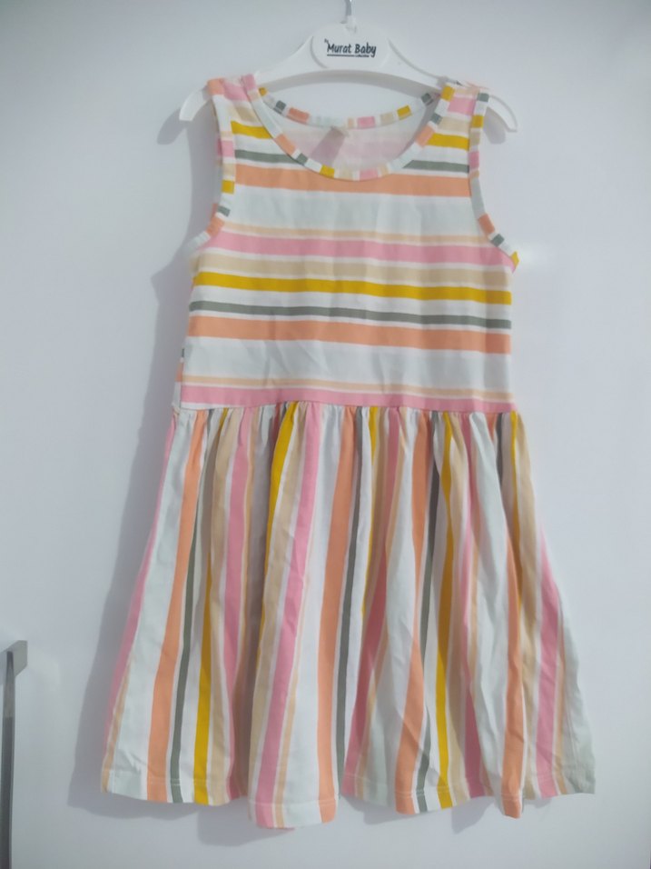 Kız Çocuk Pastel Renkli Çizgili Elbise 5-6 yaş - Görsel 3