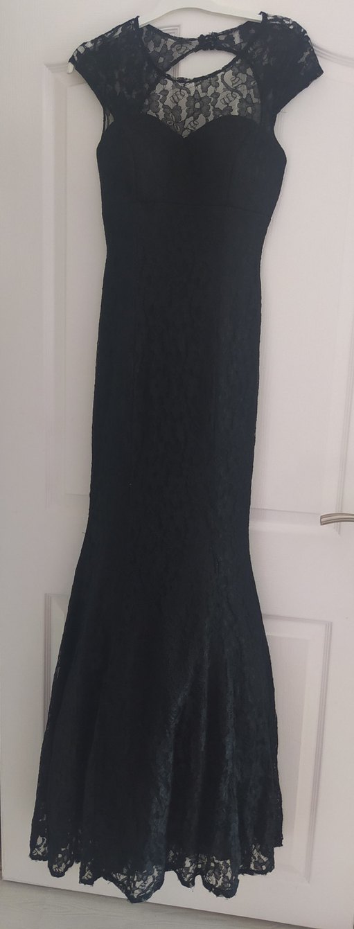 Dantel Detaylı Siyah Uzun Balık Elbise - Görsel 2