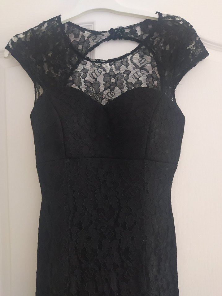 Dantel Detaylı Siyah Uzun Balık Elbise - Görsel 3