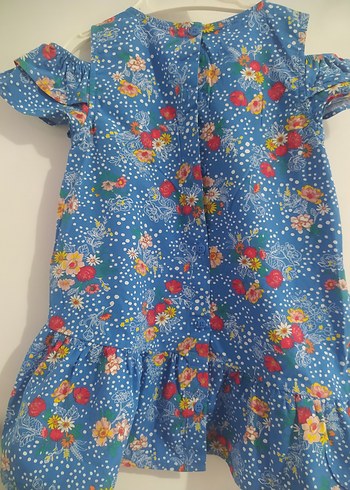 Çiçek Desenli Mavi Kız Çocuk Elbise 3-4 yaş - Görsel 3