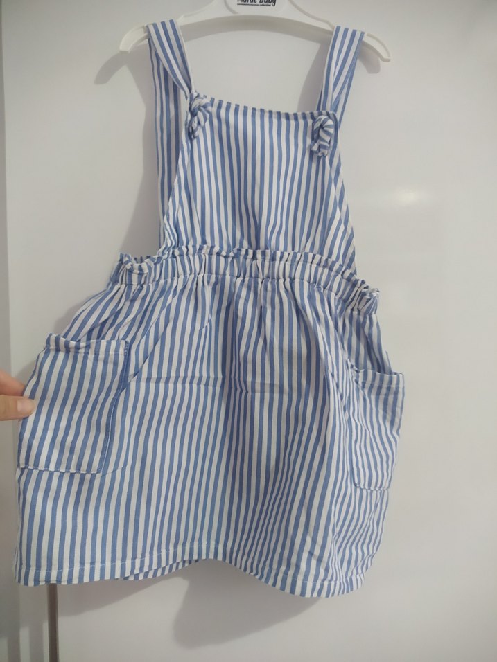 Mavi Çizgili Kız Elbisesi - Görsel 2