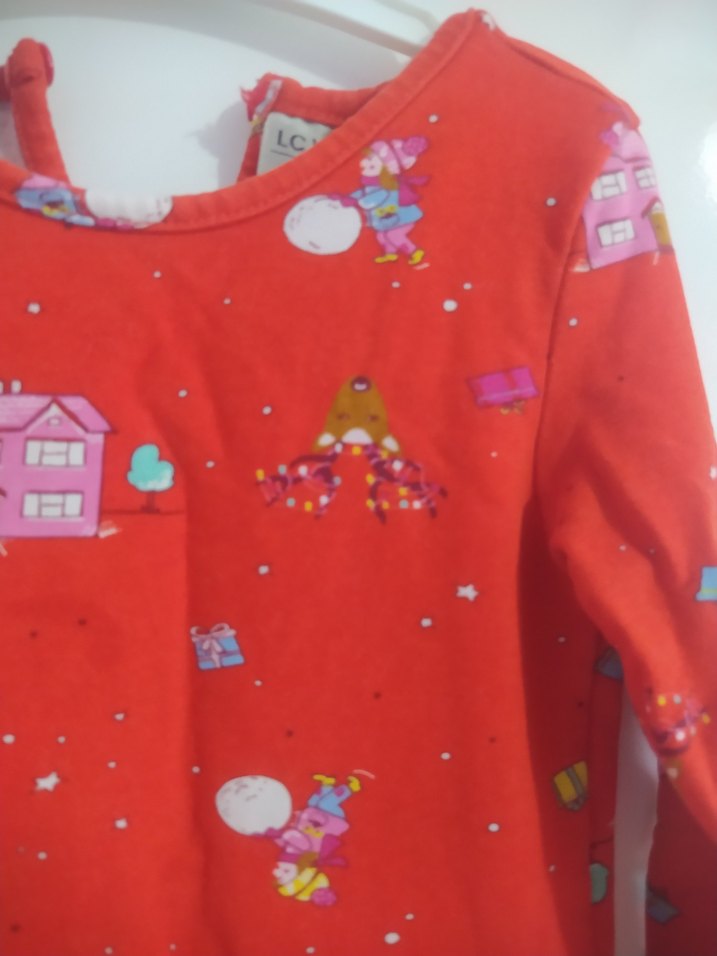 Kız Çocuk Kırmızı Uzun Kollu Baskılı Elbise 3-4 yaş - Görsel 3