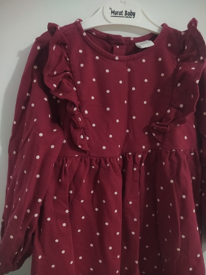 Bordo Puantiyeli Uzun Kollu Kız Elbisesi 4-5 yaş - Görsel 2