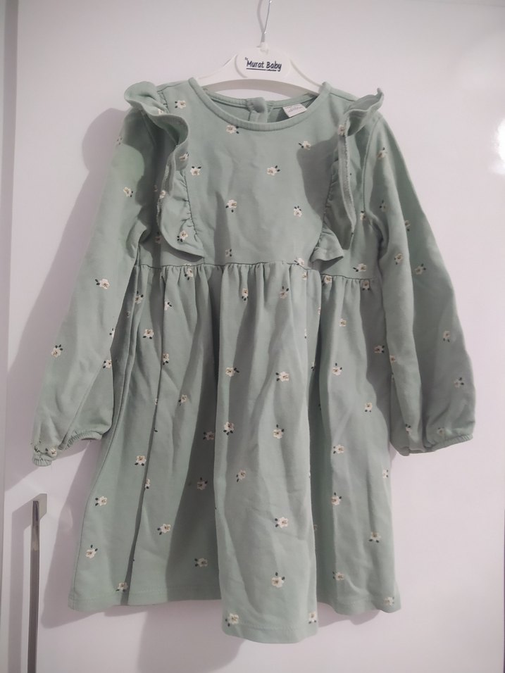 Kız Çocuk Yeşil Nakışlı Uzun Kollu Elbise 4-5 yaş - Görsel 3