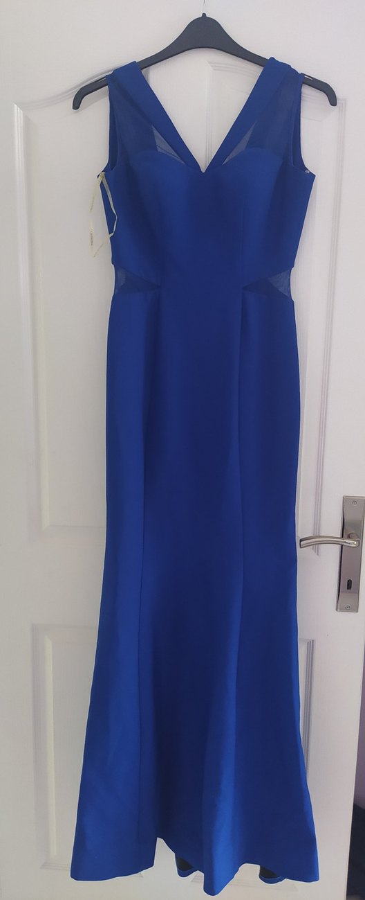 Parlak Mavi Uzun Balık Drapeli Kadın Abiye Elbise - Görsel 2