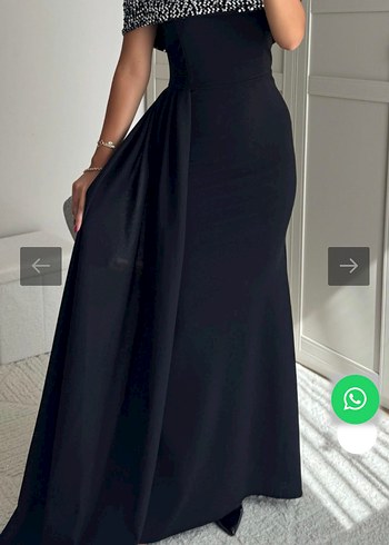 Siyah Kayık Yaka Uzun Abiye Elbise - Görsel 4