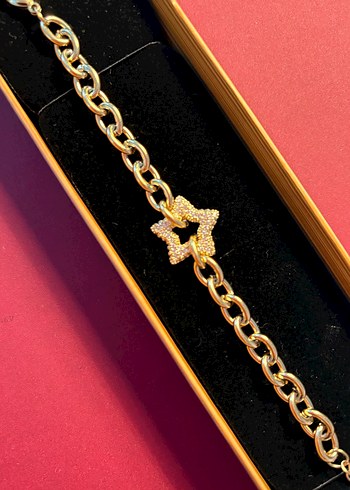 Zincir Detaylı 14k kaplama Altın Renk Kadın Bileklik - Görsel 3