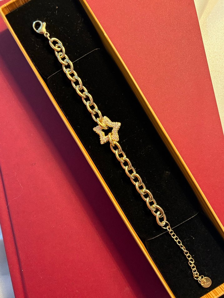 Zincir Detaylı 14k kaplama Altın Renk Kadın Bileklik - Görsel 4