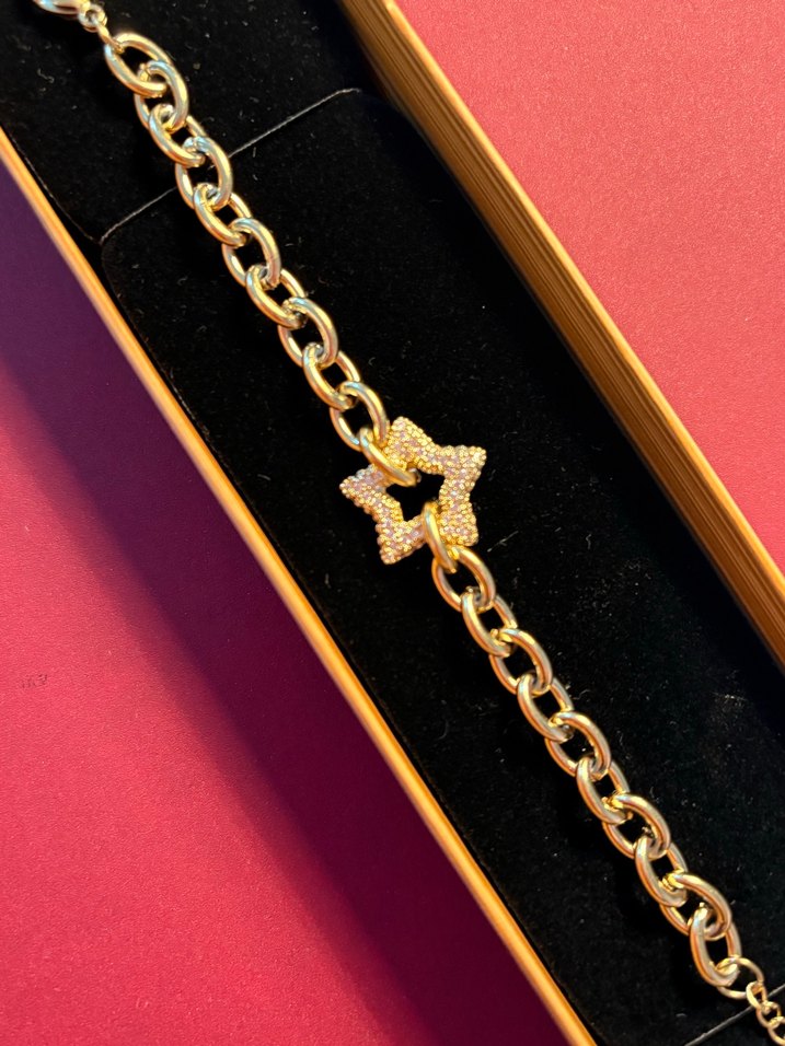 Zincir Detaylı 14k kaplama Altın Renk Kadın Bileklik - Görsel 3