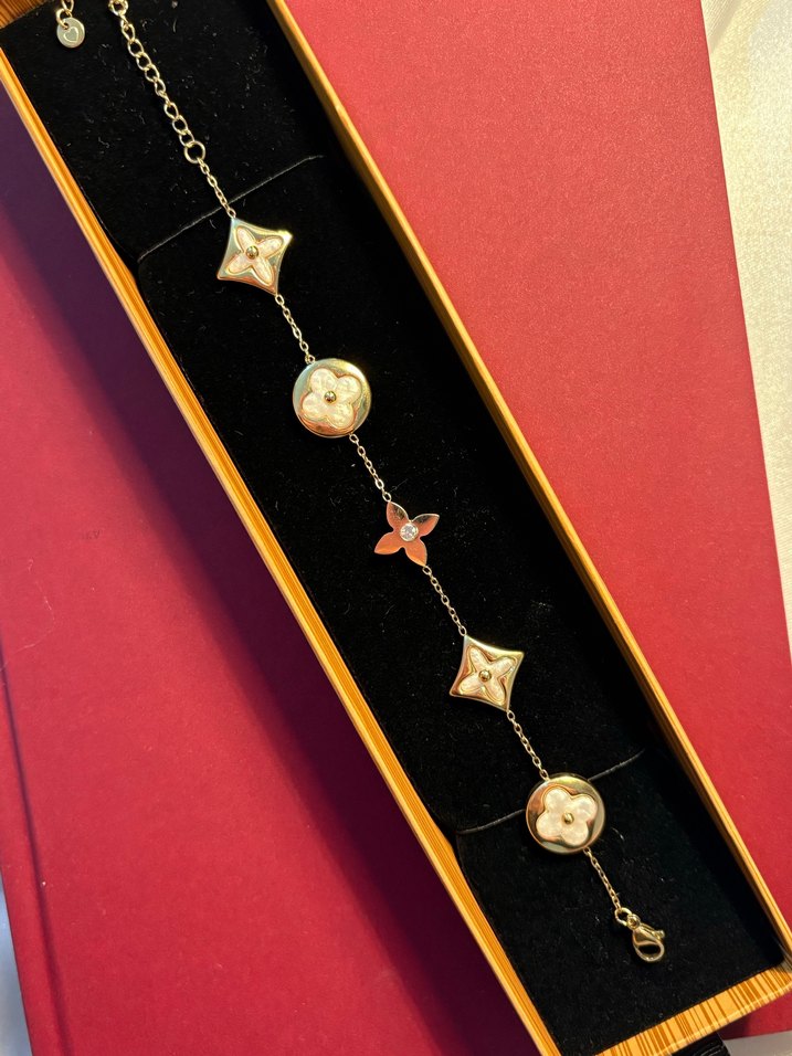 Renkli Zincir 14k Kaplama Detaylı Altın Bileklik - Görsel 2