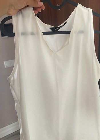 V Yaka Salaş Beyaz Kadın Bluz - Görsel 3