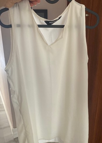 V Yaka Salaş Beyaz Kadın Bluz - Görsel 4