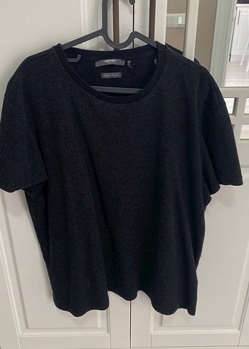 Siyah Keten Oversize Kadın Tişört